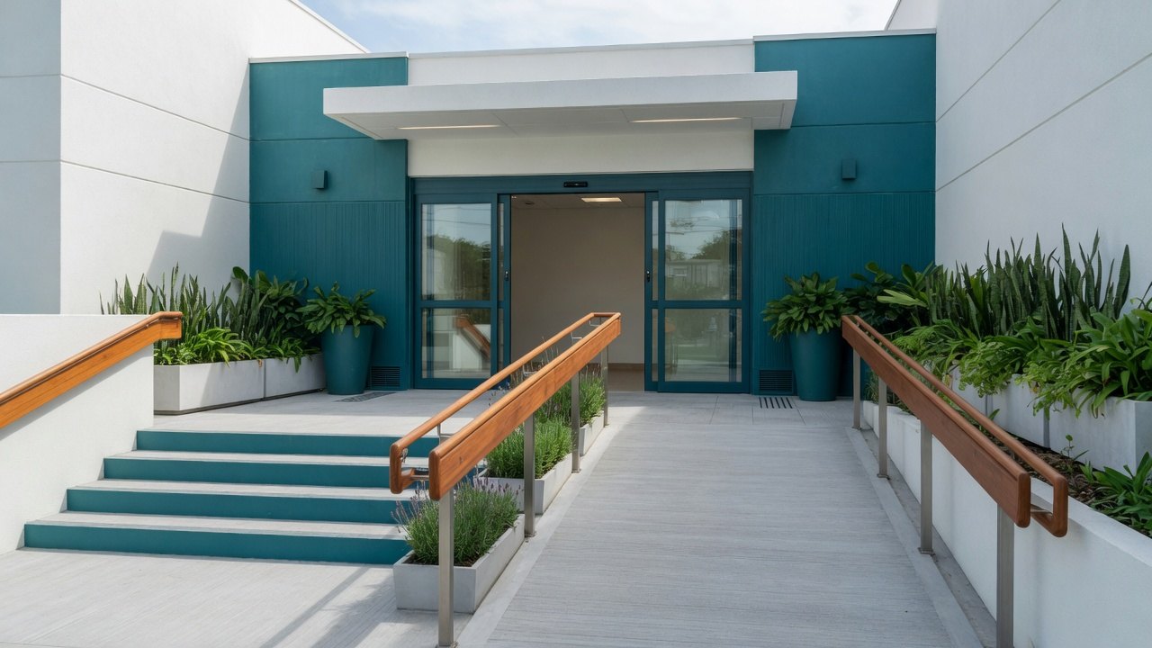Accessible clinic entrance with a ramp